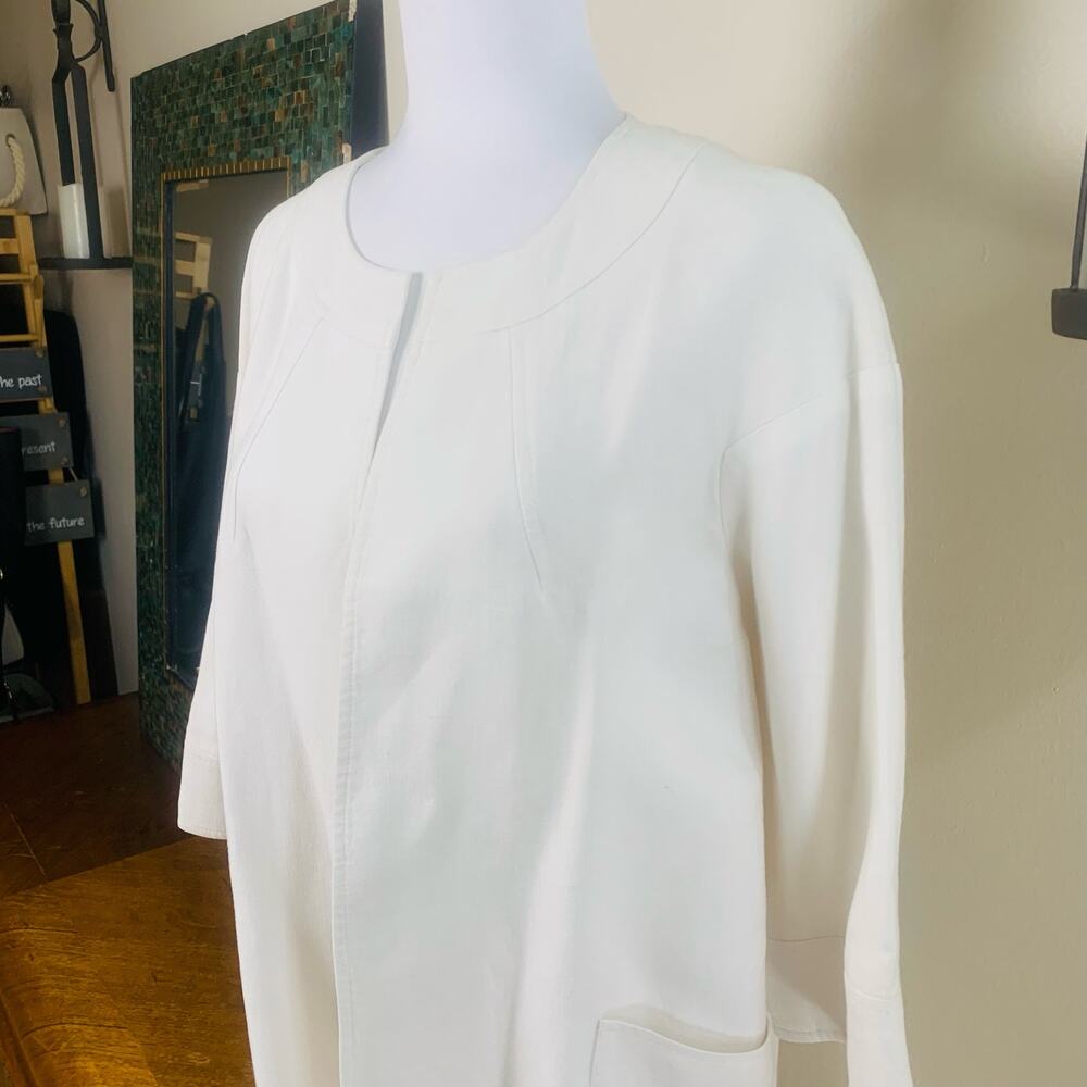 Louben Size XS Linen Blend Open Front Blazer Coat Jacket Ivory White Career - Picture 6 of 16